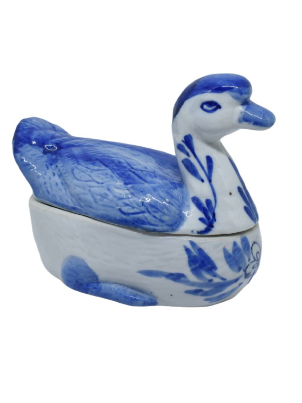 Blue and White Porcelain Duck Trinket Box